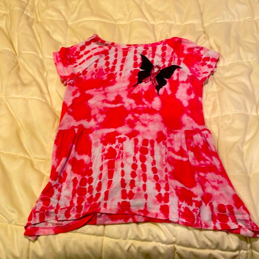 Pink and white shirt with butterfly